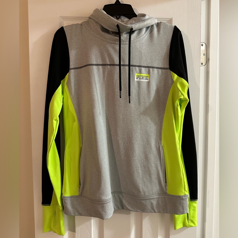 VS PINK Ultimate Gray & Neon Yellow Long Sleeve Workout Top